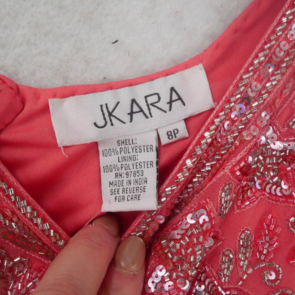 NEW J. Kara Women's 8 Petite Cap Sleeve Beaded Top Long Dress Coral 2737 - Picture 6 of 14